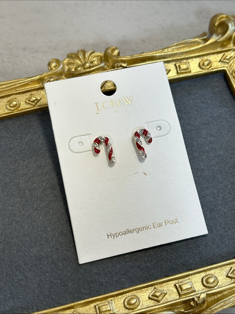 J. Crew Red & Silver Candy Cane Stud Earrings